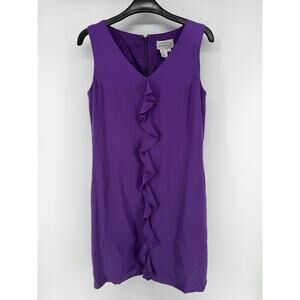 Adrianna Papel Silk Dress Purple Ruffle Front Sleeveless Shoulder Buttons Size 8